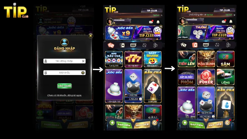 Hướng dẫn anh em các thao tác tham gia game bài tip club